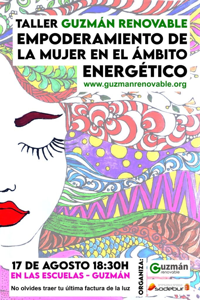 Cartel del taller de empoderamiento en materia de energía y eficiencia sólo para mujeres el 17 de agosto de 2022 a las 18:30h